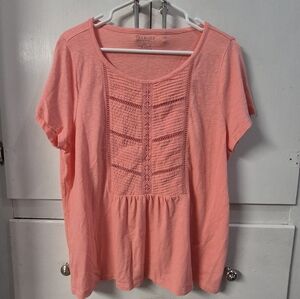 Talbots Women Petite 1XP Woven Hip Length Coral Top